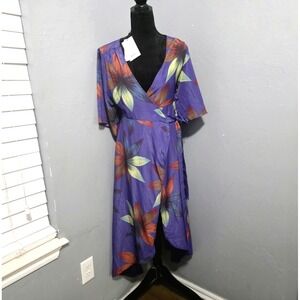 New Haoduoyi‎ womens  Wrap Around  Dress Purple Flowered size S Half Sleeves